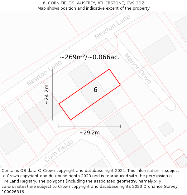 6, CORN FIELDS, AUSTREY, ATHERSTONE, CV9 3DZ: Plot and title map