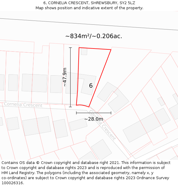 6, CORNELIA CRESCENT, SHREWSBURY, SY2 5LZ: Plot and title map