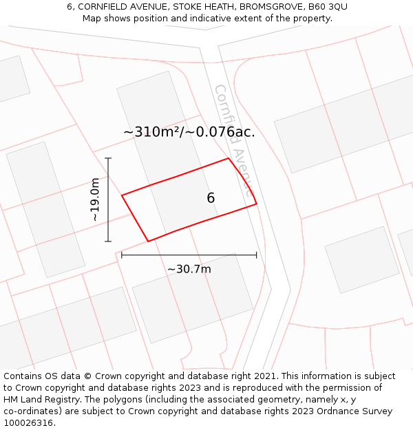 6, CORNFIELD AVENUE, STOKE HEATH, BROMSGROVE, B60 3QU: Plot and title map