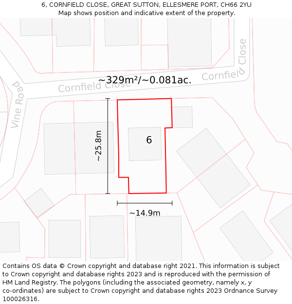 6, CORNFIELD CLOSE, GREAT SUTTON, ELLESMERE PORT, CH66 2YU: Plot and title map