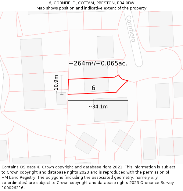 6, CORNFIELD, COTTAM, PRESTON, PR4 0BW: Plot and title map
