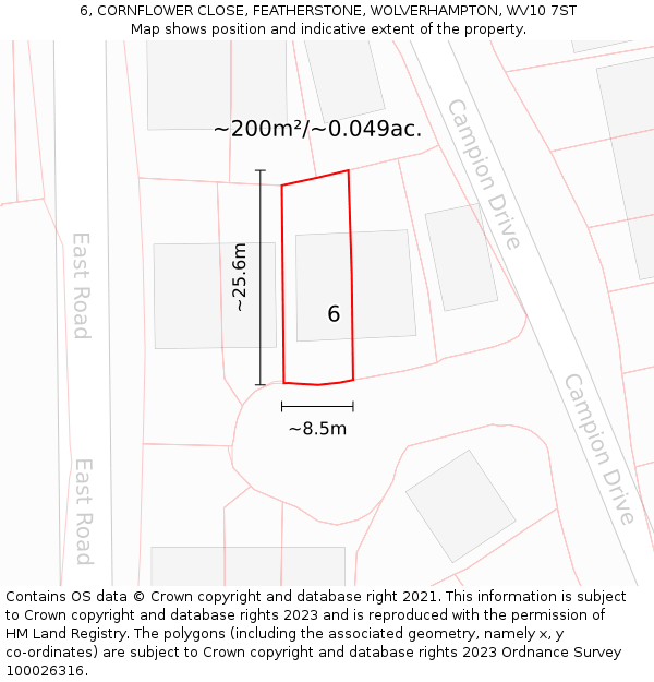 6, CORNFLOWER CLOSE, FEATHERSTONE, WOLVERHAMPTON, WV10 7ST: Plot and title map