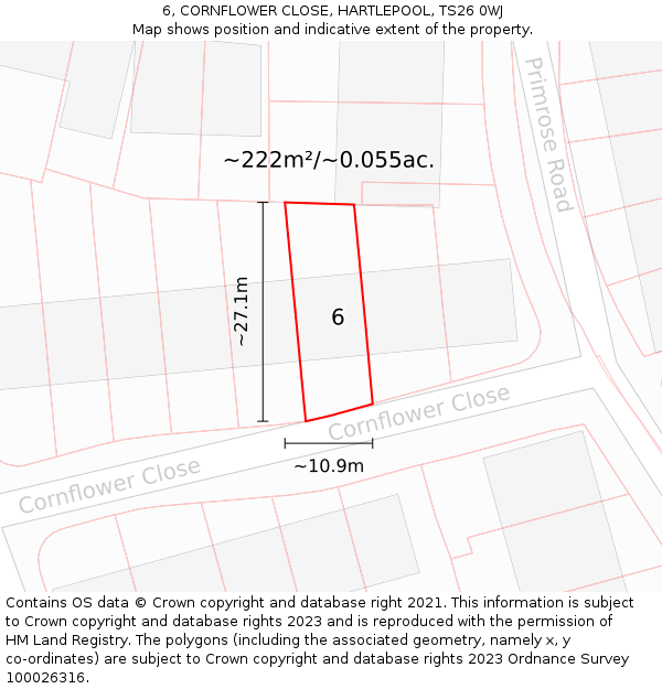 6, CORNFLOWER CLOSE, HARTLEPOOL, TS26 0WJ: Plot and title map
