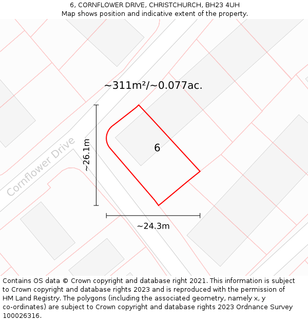 6, CORNFLOWER DRIVE, CHRISTCHURCH, BH23 4UH: Plot and title map