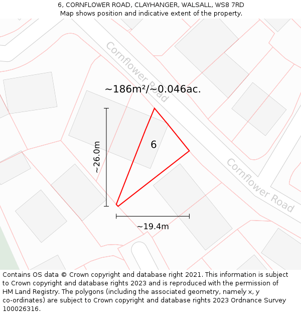6, CORNFLOWER ROAD, CLAYHANGER, WALSALL, WS8 7RD: Plot and title map