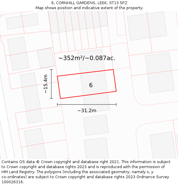 6, CORNHILL GARDENS, LEEK, ST13 5PZ: Plot and title map