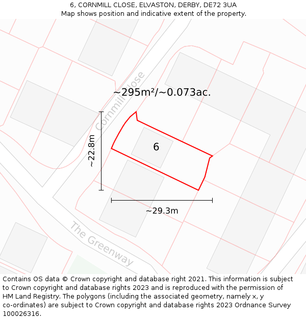 6, CORNMILL CLOSE, ELVASTON, DERBY, DE72 3UA: Plot and title map