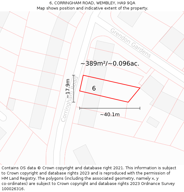 6, CORRINGHAM ROAD, WEMBLEY, HA9 9QA: Plot and title map