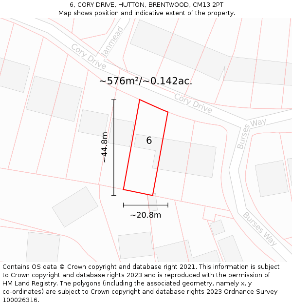 6, CORY DRIVE, HUTTON, BRENTWOOD, CM13 2PT: Plot and title map