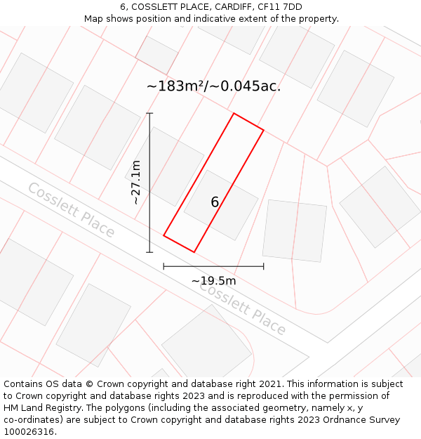 6, COSSLETT PLACE, CARDIFF, CF11 7DD: Plot and title map