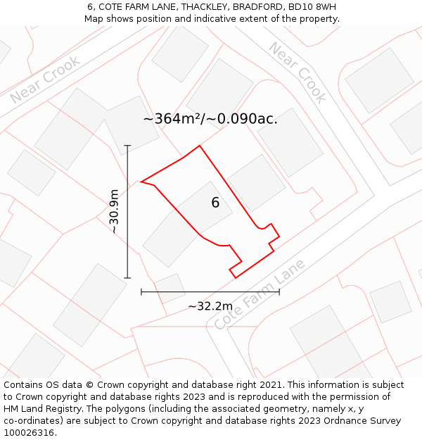 6, COTE FARM LANE, THACKLEY, BRADFORD, BD10 8WH: Plot and title map
