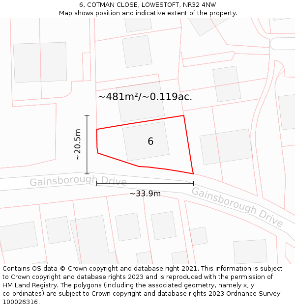 6, COTMAN CLOSE, LOWESTOFT, NR32 4NW: Plot and title map