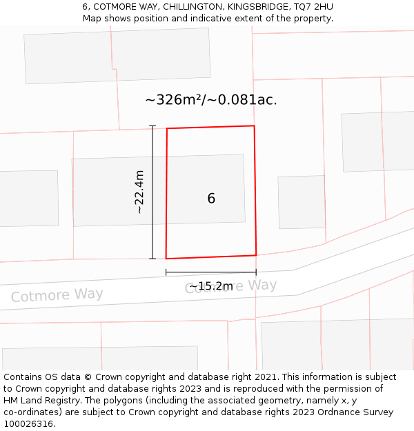 6, COTMORE WAY, CHILLINGTON, KINGSBRIDGE, TQ7 2HU: Plot and title map