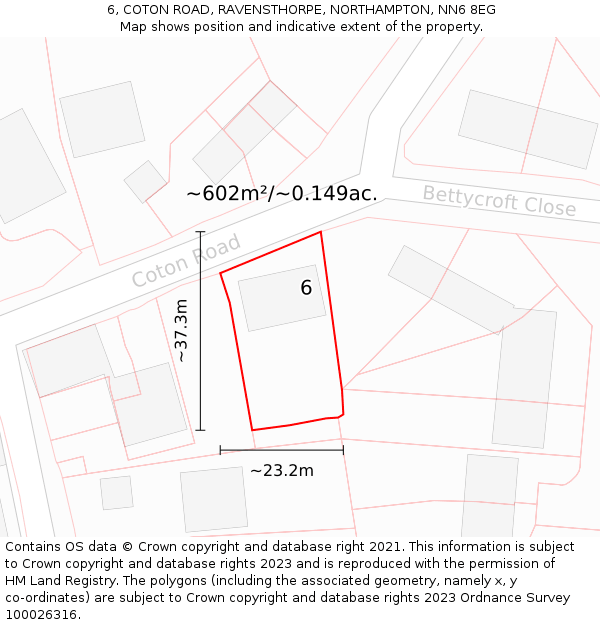 6, COTON ROAD, RAVENSTHORPE, NORTHAMPTON, NN6 8EG: Plot and title map