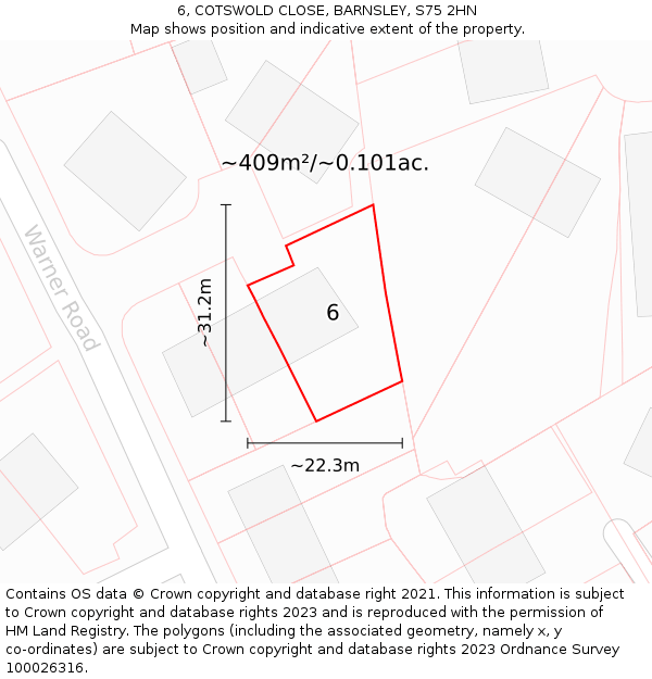 6, COTSWOLD CLOSE, BARNSLEY, S75 2HN: Plot and title map