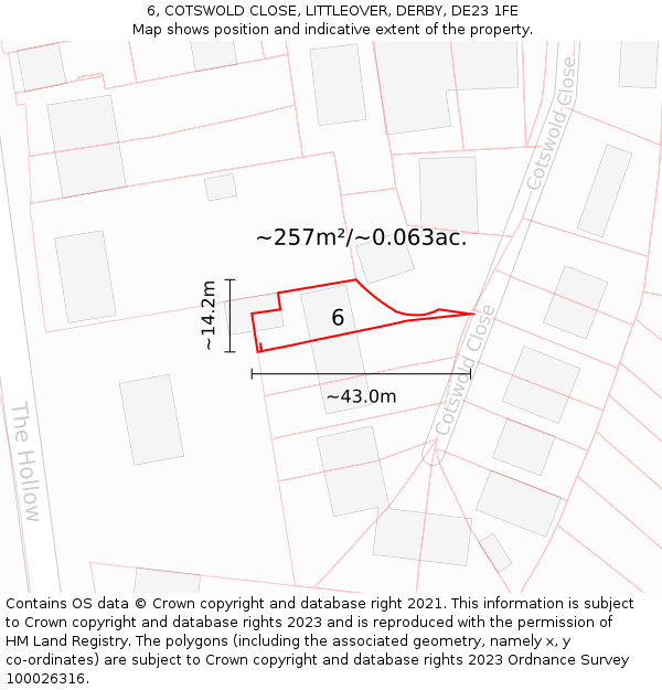 6, COTSWOLD CLOSE, LITTLEOVER, DERBY, DE23 1FE: Plot and title map
