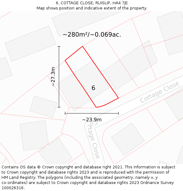 6, COTTAGE CLOSE, RUISLIP, HA4 7JE: Plot and title map