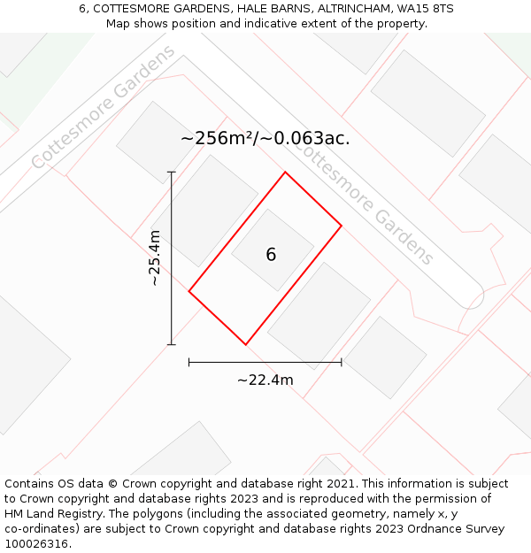 6, COTTESMORE GARDENS, HALE BARNS, ALTRINCHAM, WA15 8TS: Plot and title map