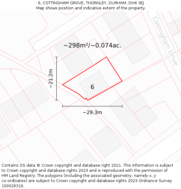 6, COTTINGHAM GROVE, THORNLEY, DURHAM, DH6 3EJ: Plot and title map
