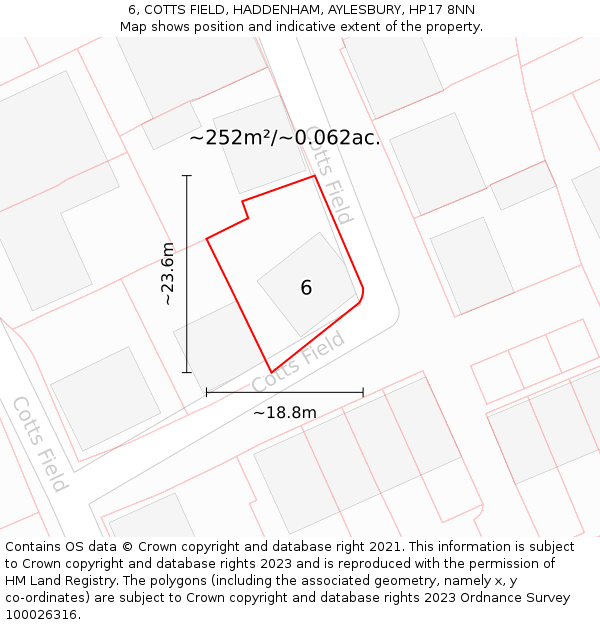 6, COTTS FIELD, HADDENHAM, AYLESBURY, HP17 8NN: Plot and title map