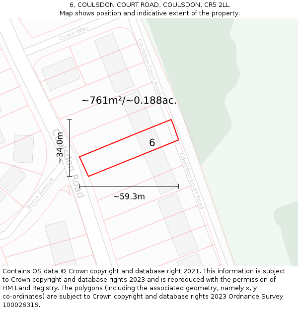 6, COULSDON COURT ROAD, COULSDON, CR5 2LL: Plot and title map
