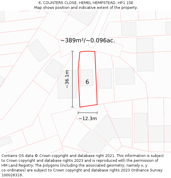 6, COUNTERS CLOSE, HEMEL HEMPSTEAD, HP1 1SE: Plot and title map