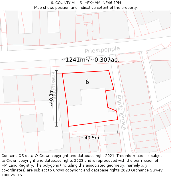 6, COUNTY MILLS, HEXHAM, NE46 1PN: Plot and title map