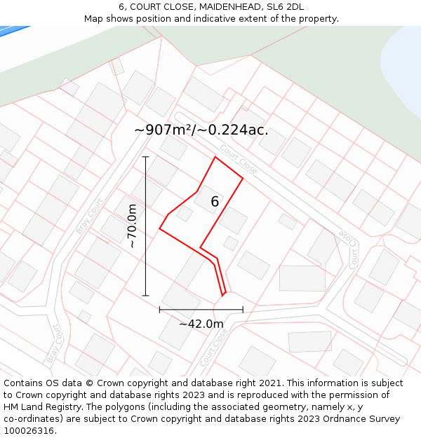 6, COURT CLOSE, MAIDENHEAD, SL6 2DL: Plot and title map