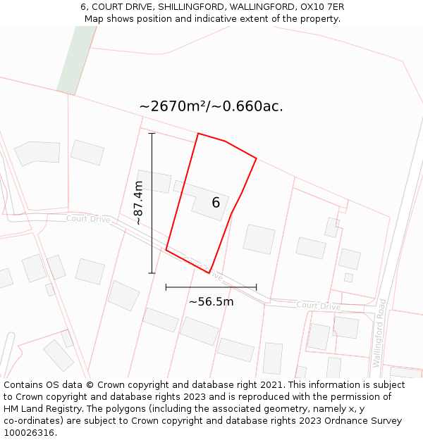 6, COURT DRIVE, SHILLINGFORD, WALLINGFORD, OX10 7ER: Plot and title map
