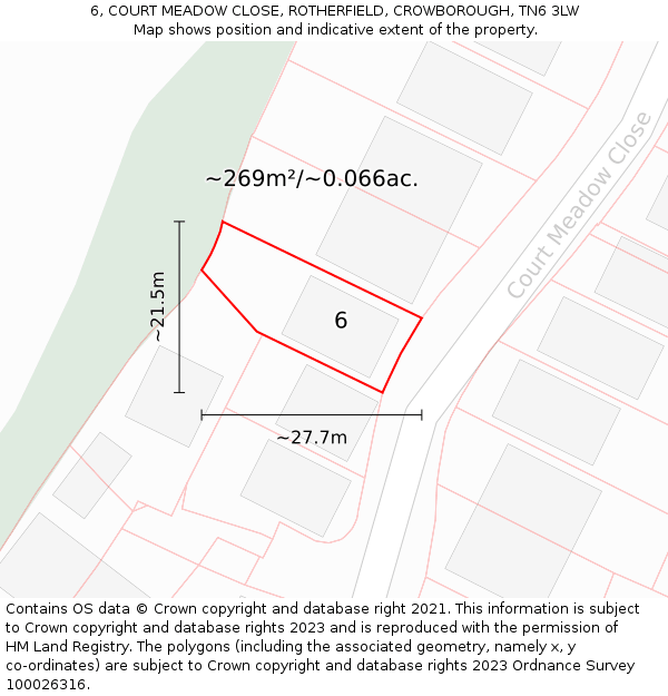 6, COURT MEADOW CLOSE, ROTHERFIELD, CROWBOROUGH, TN6 3LW: Plot and title map