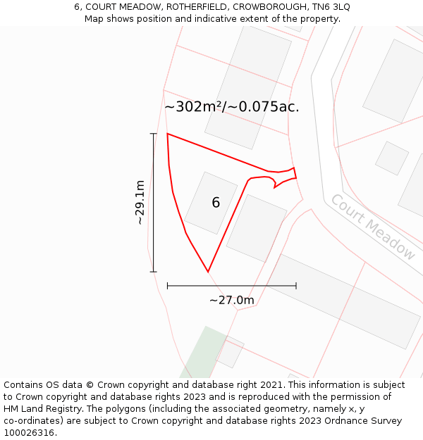 6, COURT MEADOW, ROTHERFIELD, CROWBOROUGH, TN6 3LQ: Plot and title map