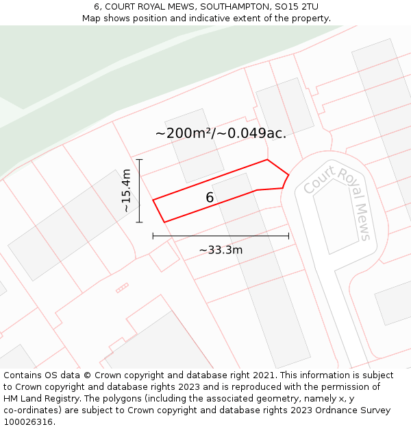 6, COURT ROYAL MEWS, SOUTHAMPTON, SO15 2TU: Plot and title map