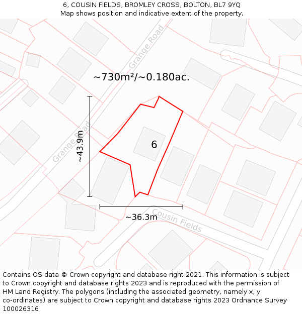 6, COUSIN FIELDS, BROMLEY CROSS, BOLTON, BL7 9YQ: Plot and title map