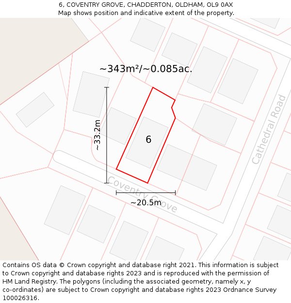 6, COVENTRY GROVE, CHADDERTON, OLDHAM, OL9 0AX: Plot and title map