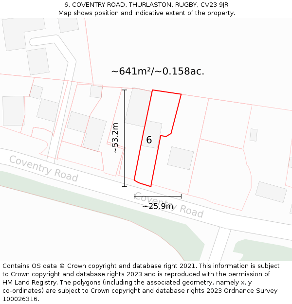 6, COVENTRY ROAD, THURLASTON, RUGBY, CV23 9JR: Plot and title map