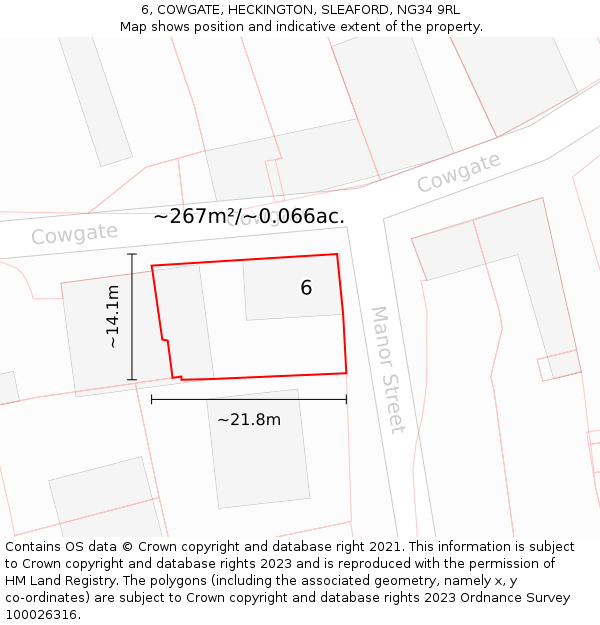 6, COWGATE, HECKINGTON, SLEAFORD, NG34 9RL: Plot and title map