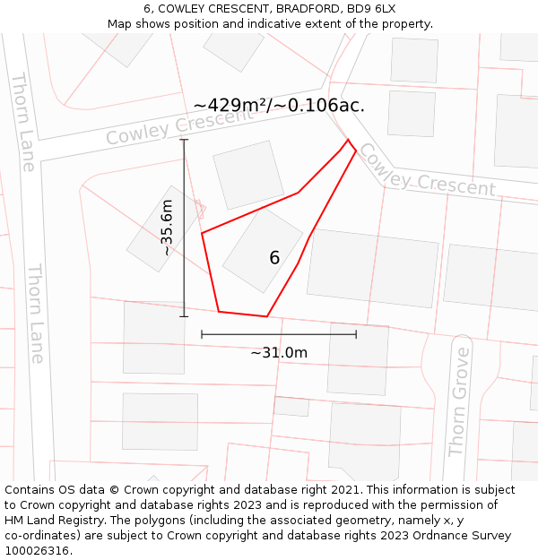 6, COWLEY CRESCENT, BRADFORD, BD9 6LX: Plot and title map