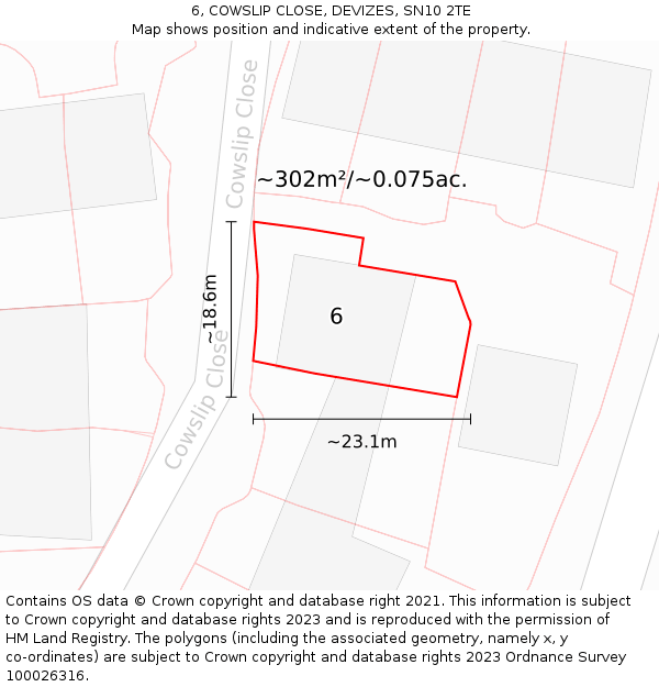 6, COWSLIP CLOSE, DEVIZES, SN10 2TE: Plot and title map