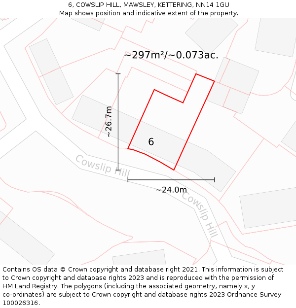 6, COWSLIP HILL, MAWSLEY, KETTERING, NN14 1GU: Plot and title map