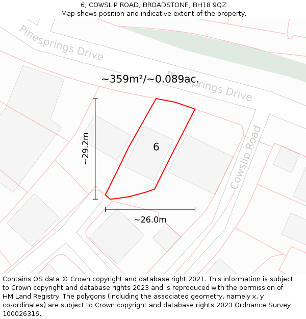 6, COWSLIP ROAD, BROADSTONE, BH18 9QZ: Plot and title map