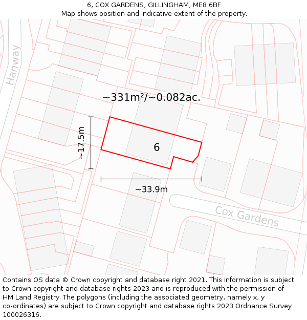 6, COX GARDENS, GILLINGHAM, ME8 6BF: Plot and title map