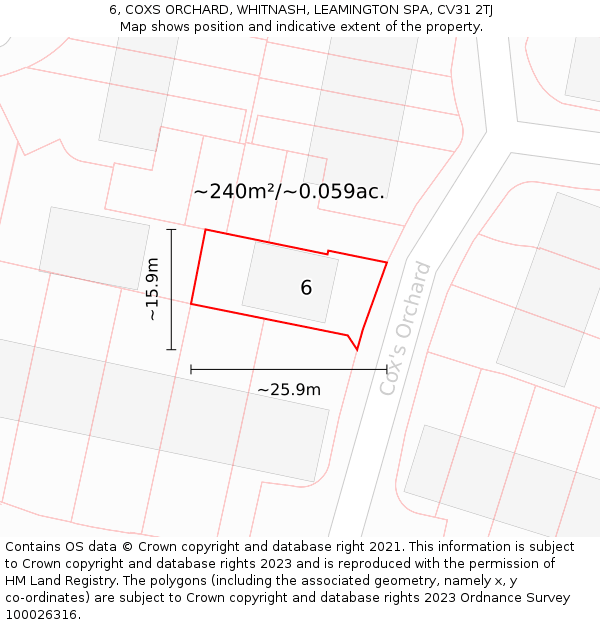 6, COXS ORCHARD, WHITNASH, LEAMINGTON SPA, CV31 2TJ: Plot and title map