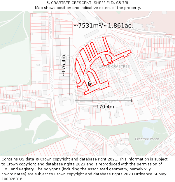 6, CRABTREE CRESCENT, SHEFFIELD, S5 7BL: Plot and title map