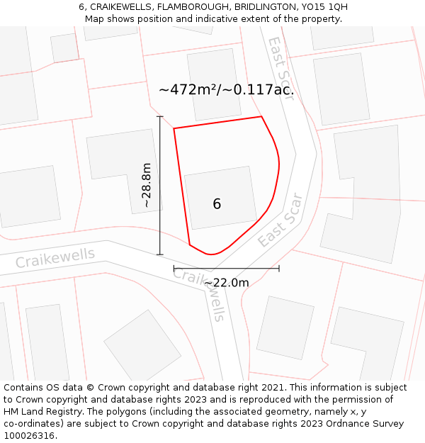 6, CRAIKEWELLS, FLAMBOROUGH, BRIDLINGTON, YO15 1QH: Plot and title map