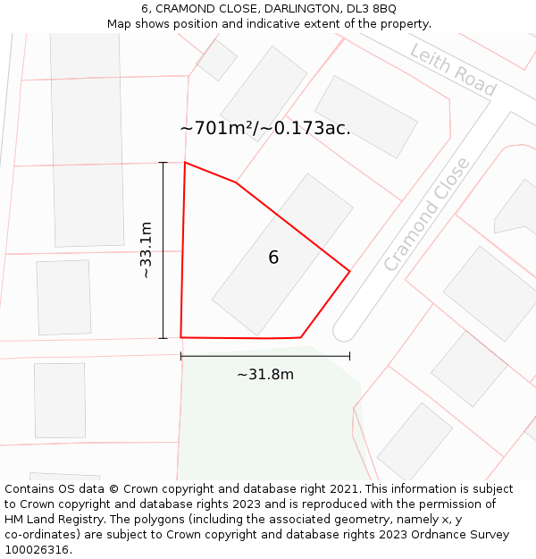 6, CRAMOND CLOSE, DARLINGTON, DL3 8BQ: Plot and title map