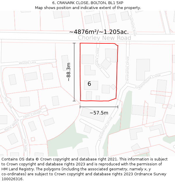 6, CRANARK CLOSE, BOLTON, BL1 5XP: Plot and title map