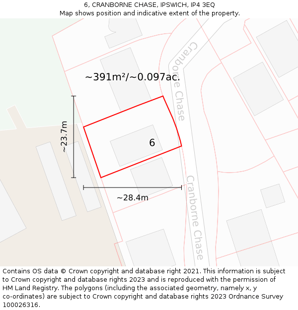 6, CRANBORNE CHASE, IPSWICH, IP4 3EQ: Plot and title map