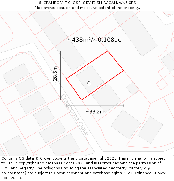 6, CRANBORNE CLOSE, STANDISH, WIGAN, WN6 0RS: Plot and title map