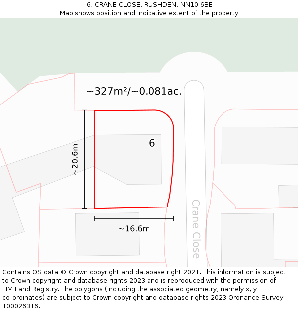 6, CRANE CLOSE, RUSHDEN, NN10 6BE: Plot and title map