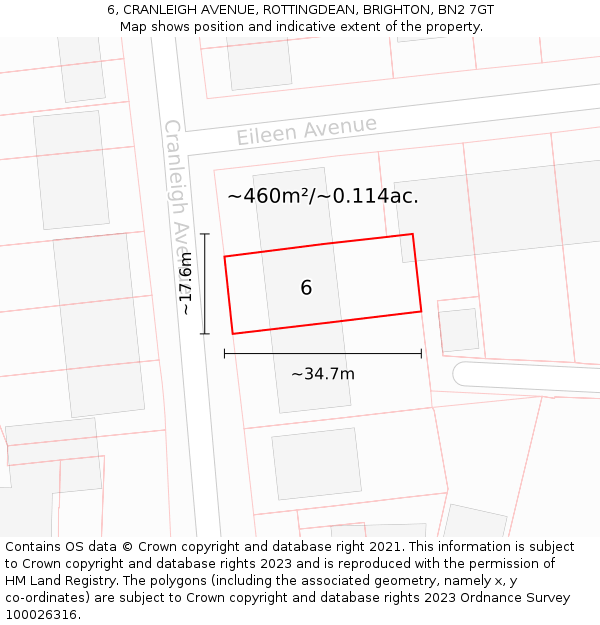 6, CRANLEIGH AVENUE, ROTTINGDEAN, BRIGHTON, BN2 7GT: Plot and title map